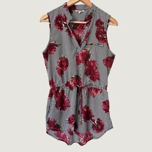 Mileage Womens Red‎ Floral Striped Sleeveless Tunic Top Elastic Waist Large